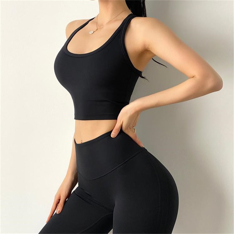 Woman High Impact Sports Bra Fitness Running Underwear Gym Vest Tank Tops Training Solid Workout Gym Push Up Yoga Crop Top