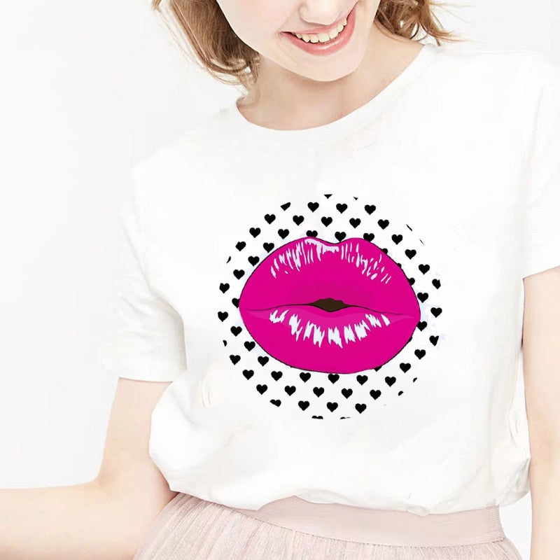 camiseta tee shirts female T-shirt koszulki damskie Harajuku Tshirt Lip Lipstick Tops Tee Women&#39;s Summer T Shirt Shirt Feminina