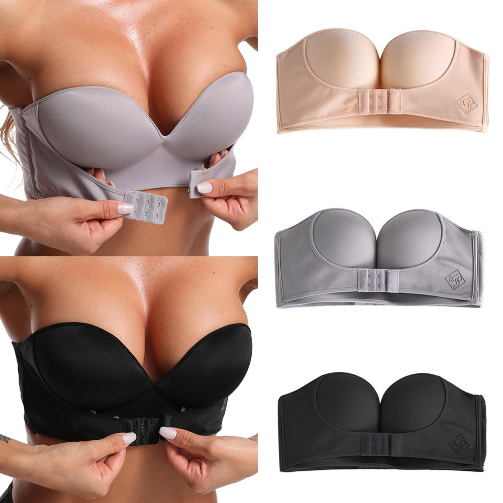 Women Sexy Strapless Push Up Bra Front Closure Bralette BH Women Sexy Invisible Bras Without Bones Straps Frame Brassiere CD Cup