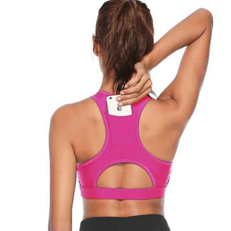 Workout Yoga Bra Gym Tank Top Breathable Running Sports Top with Phone Pocket Fitness Push Up Yoga Sport Bra Women 7 Colors