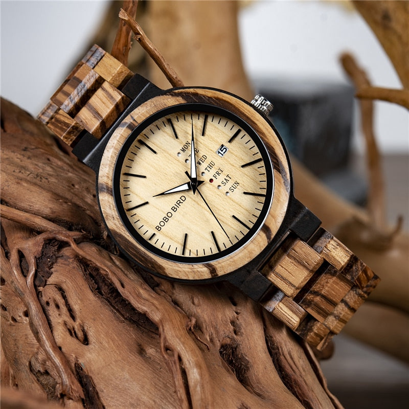 BOBO BIRD Wood Watch Men relogio masculino Week and Date Display Timepieces Fashion Casual Wooden Clock Boyfriend Best Gift