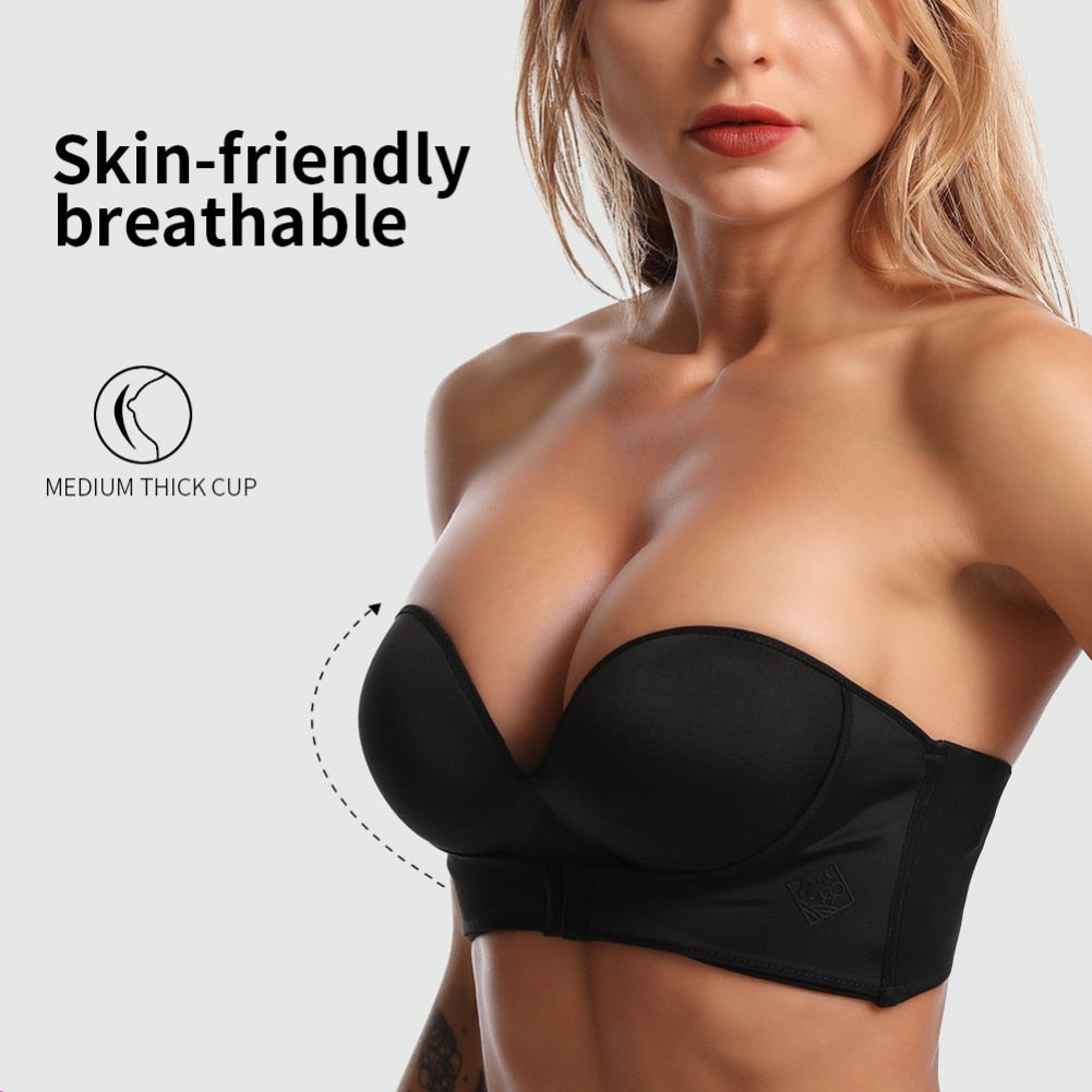 Women Sexy Strapless Push Up Bra Front Closure Bralette BH Women Sexy Invisible Bras Without Bones Straps Frame Brassiere CD Cup