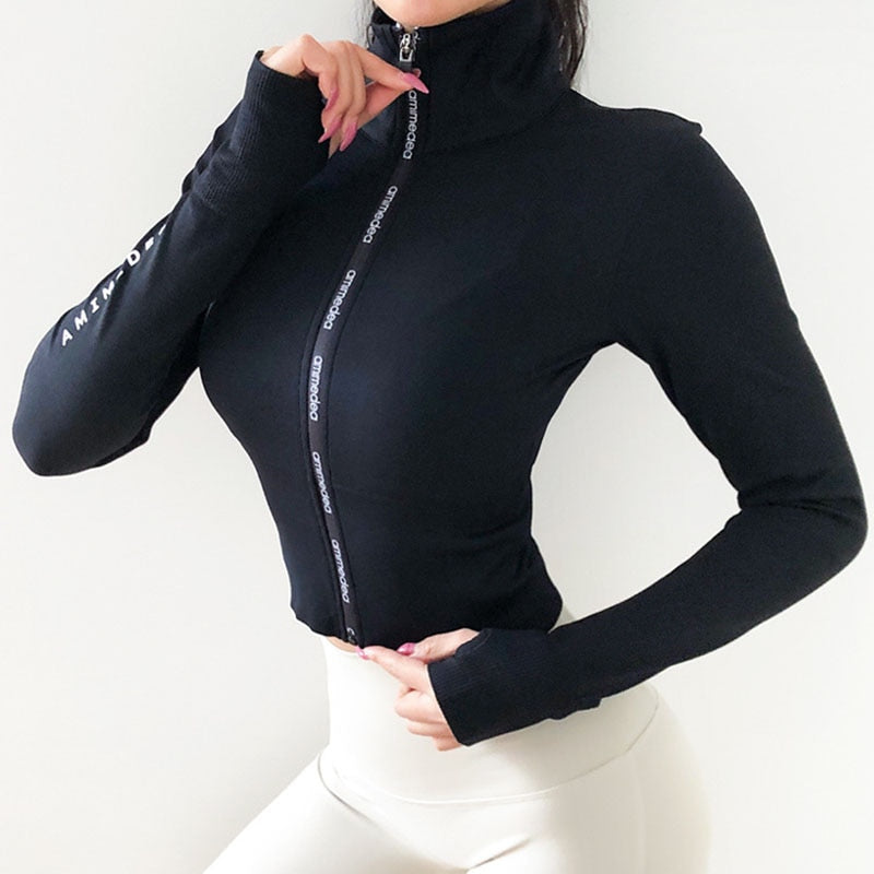 Women&#39;s  Long Sleeves Crop top  Sports Jersey Slim Fit shirt Fitness Yoga Top Winter Workout Jacket Female Gym Shirts