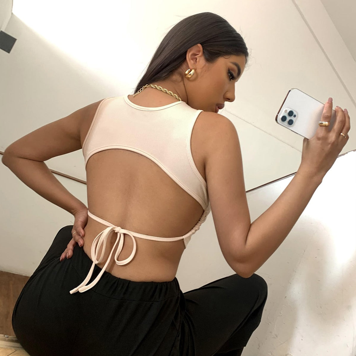 Sports underwear wearing drawstring lace up cross back Yoga elastic sexy fitness suspender vest