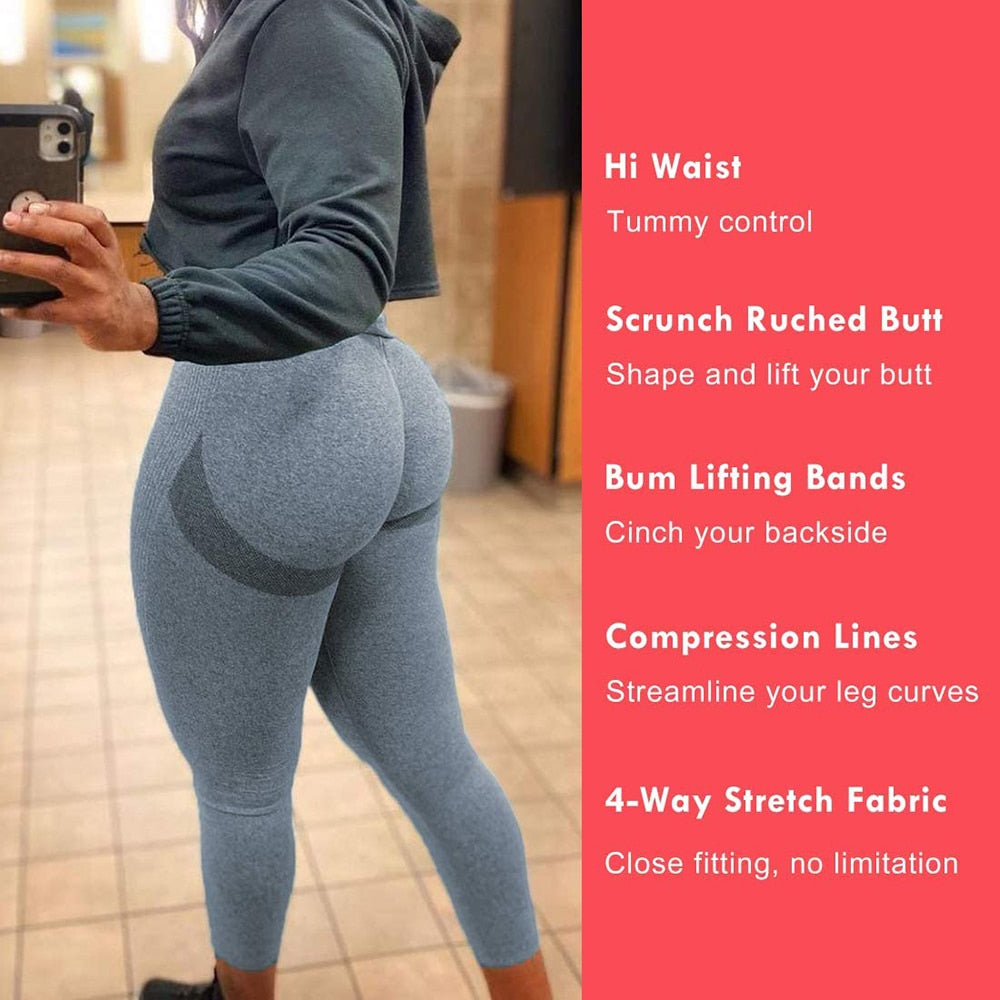 KIWI RATA Sport Leggings Women Seamless Yoga Pants Stretchy High Waist Compression Tights Push Up Running Gym Fitness Leggings