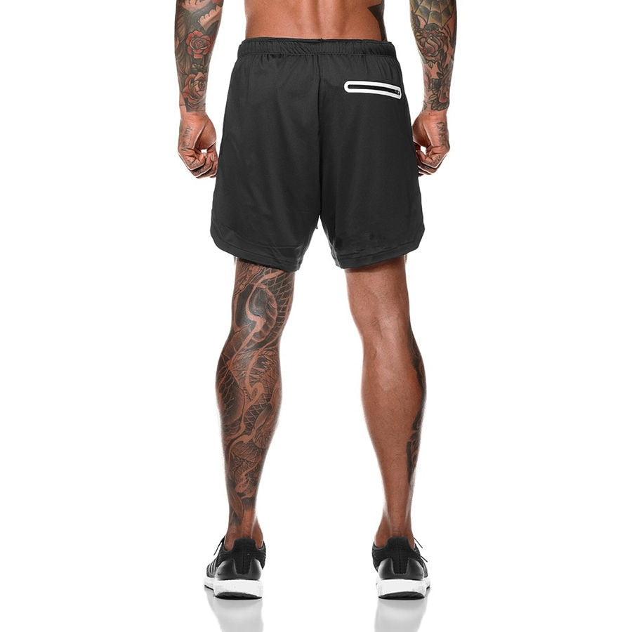 Men 2 in 1 Running Shorts Jogging Gym Fitness Training Quick Dry Beach Short Pants Male Summer Sports Workout Bottoms Bermuda