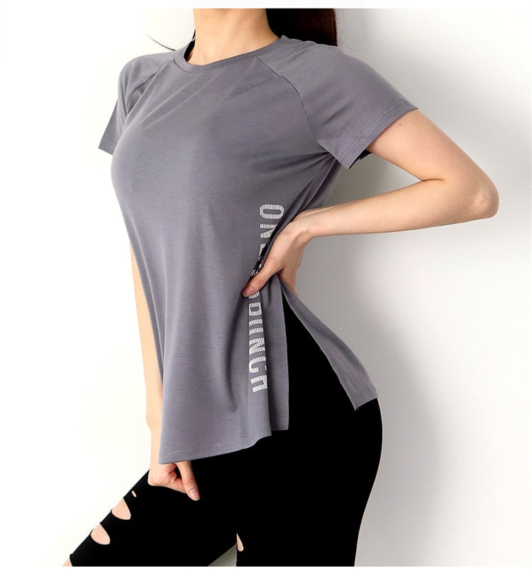 Loose Fit O-neck Yoga T-shirt Women Quick Dry Fitness Tops Workout Tee Running Dance Short-sleeved Gym Sport Shirts