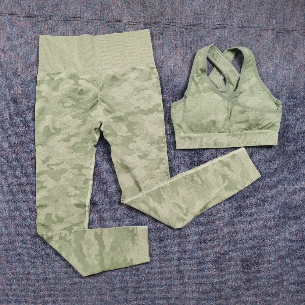 3PCS/Set Camouflage Yoga Set Women Seamless Fitness Yoga Bra Sports Bra High Waist GYM Camo leggings Pants Fitness Suits Workout