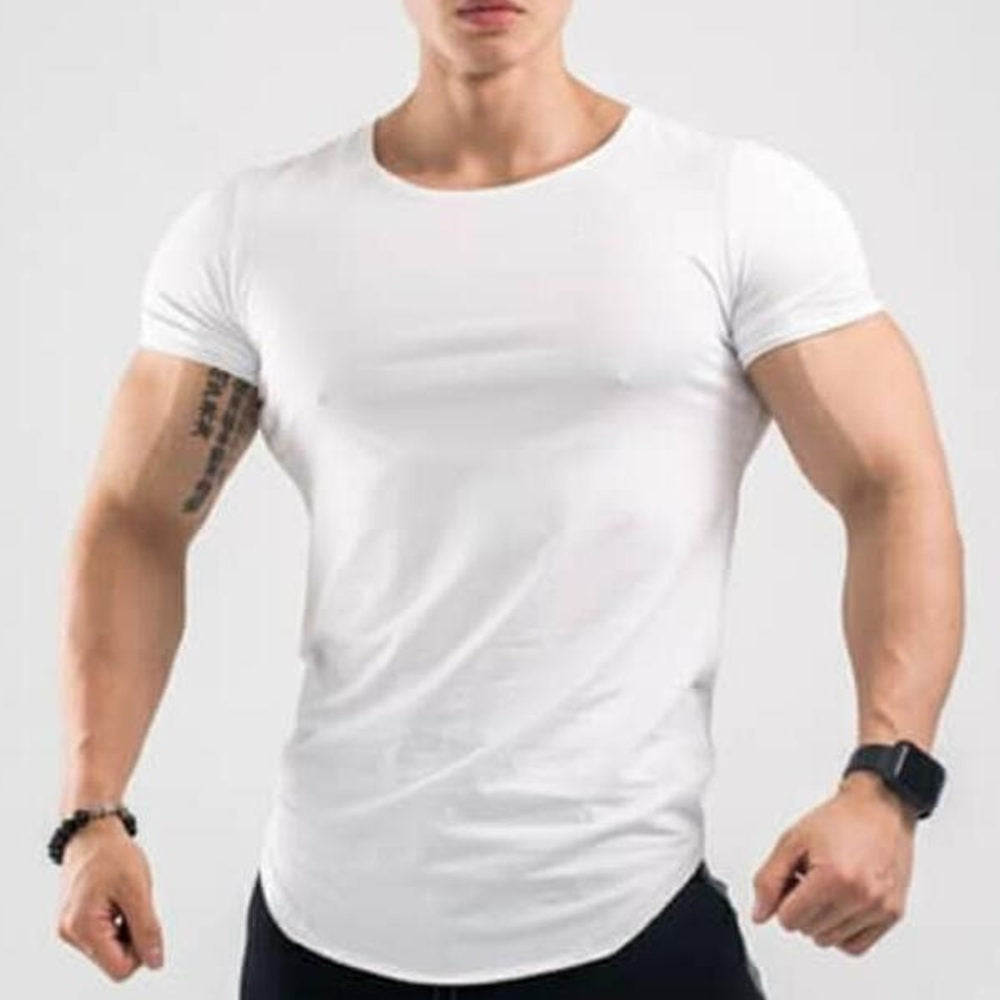 Gym t shirt Men&#39;s Fitness Workout Cotton T-Shirt Male Bodybuilding Workout Skinny Tee shirt Summer Casual Solid Tops Clothing