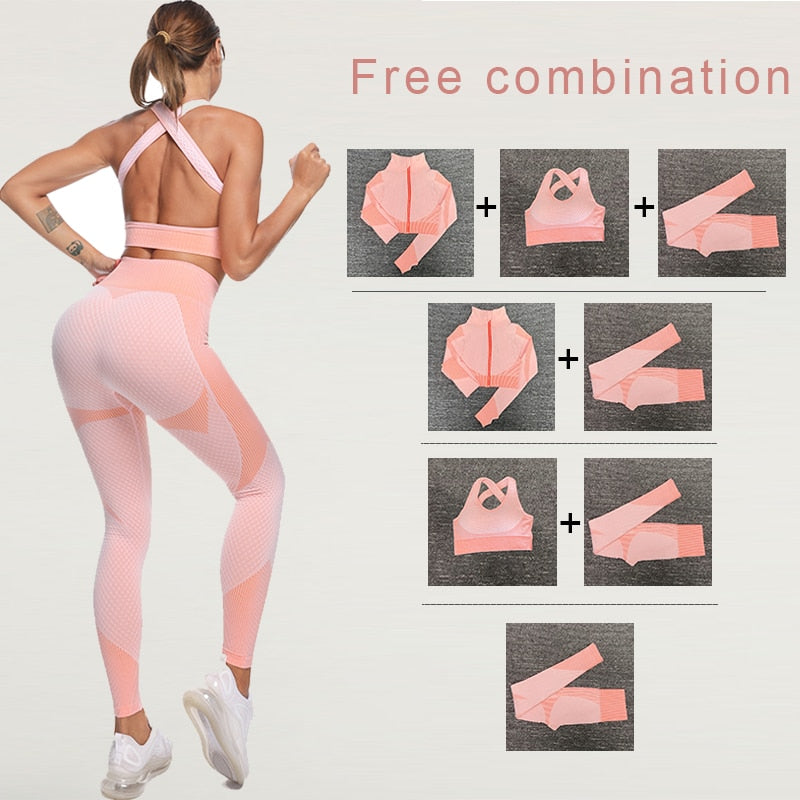 match different combination Seamless zipper yoga set gym wear fitness clothes female sport yoga clothes top leggings yoga suit