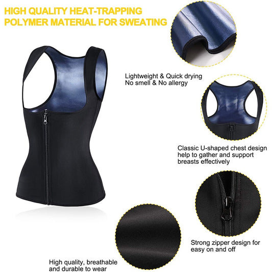 Women Sauna Shaper Vest Thermo Sweat Shapewear Tank Top Slimming Vest Waist Trainer Corset Gym Fitness Hot Workout Zipper Shirt