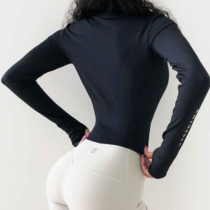 Women&#39;s  Long Sleeves Crop top  Sports Jersey Slim Fit shirt Fitness Yoga Top Winter Workout Jacket Female Gym Shirts