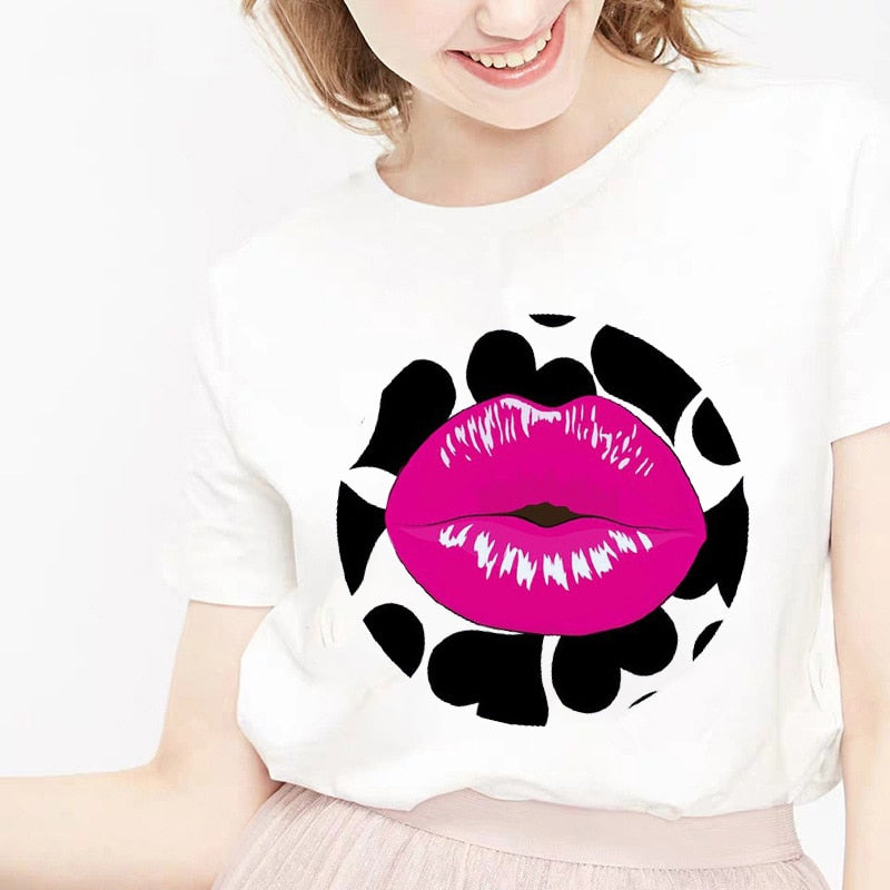 camiseta tee shirts female T-shirt koszulki damskie Harajuku Tshirt Lip Lipstick Tops Tee Women&#39;s Summer T Shirt Shirt Feminina