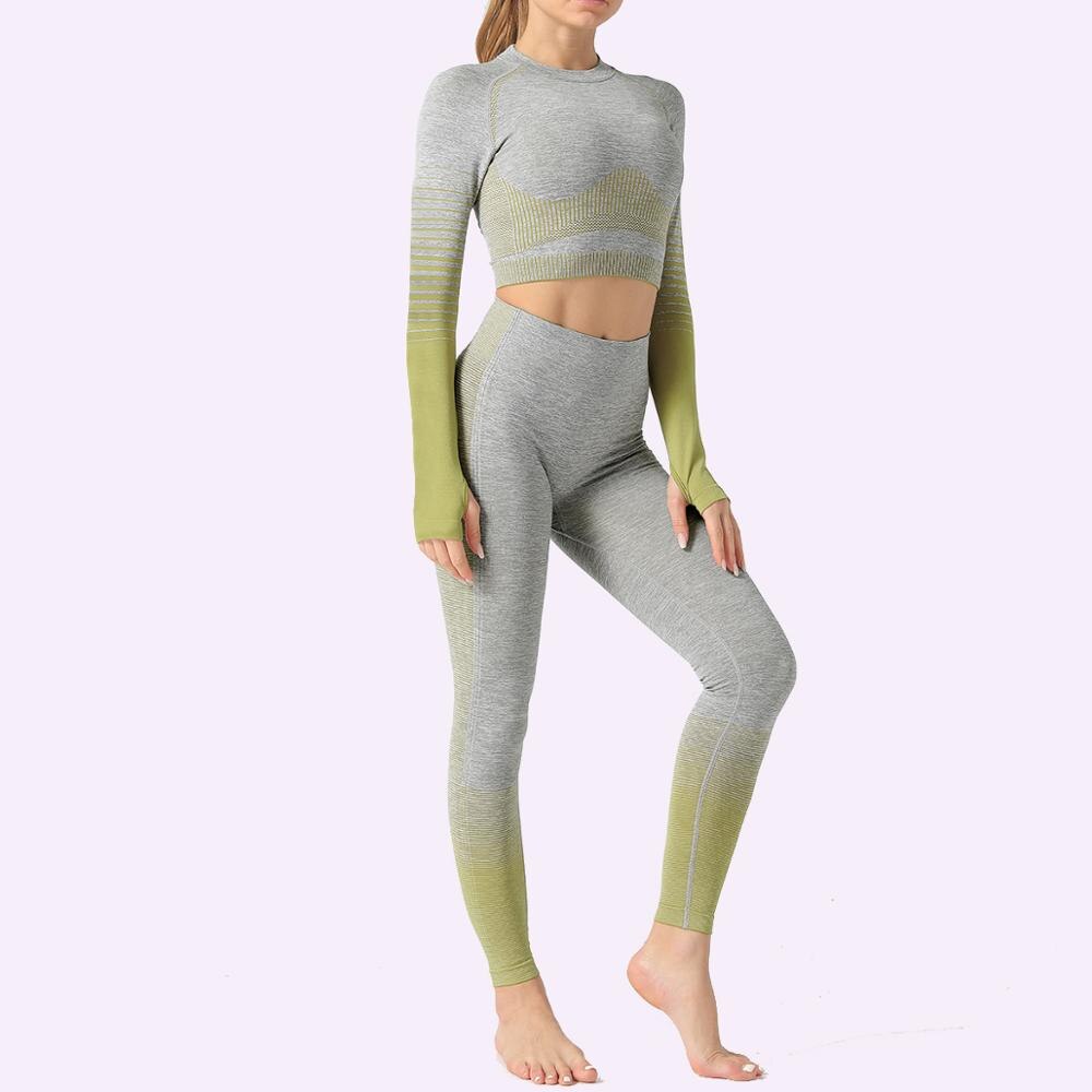 GUTASHYE Seamless Women Yoga Set Workout Sportswear Gym Clothing Fitness Long Sleeve Crop Top High Waist Leggings Sports Suits