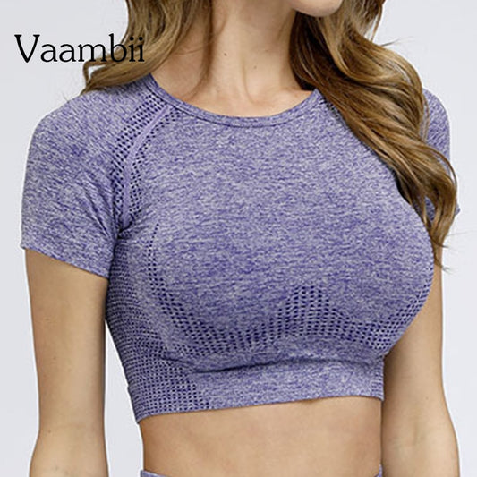 Women's Fitness T-shirts 2020 Clothing Gym Shirt Female Seamless Yoga Top Sportswear Crop Tops Sports Wear For Women T-shirt