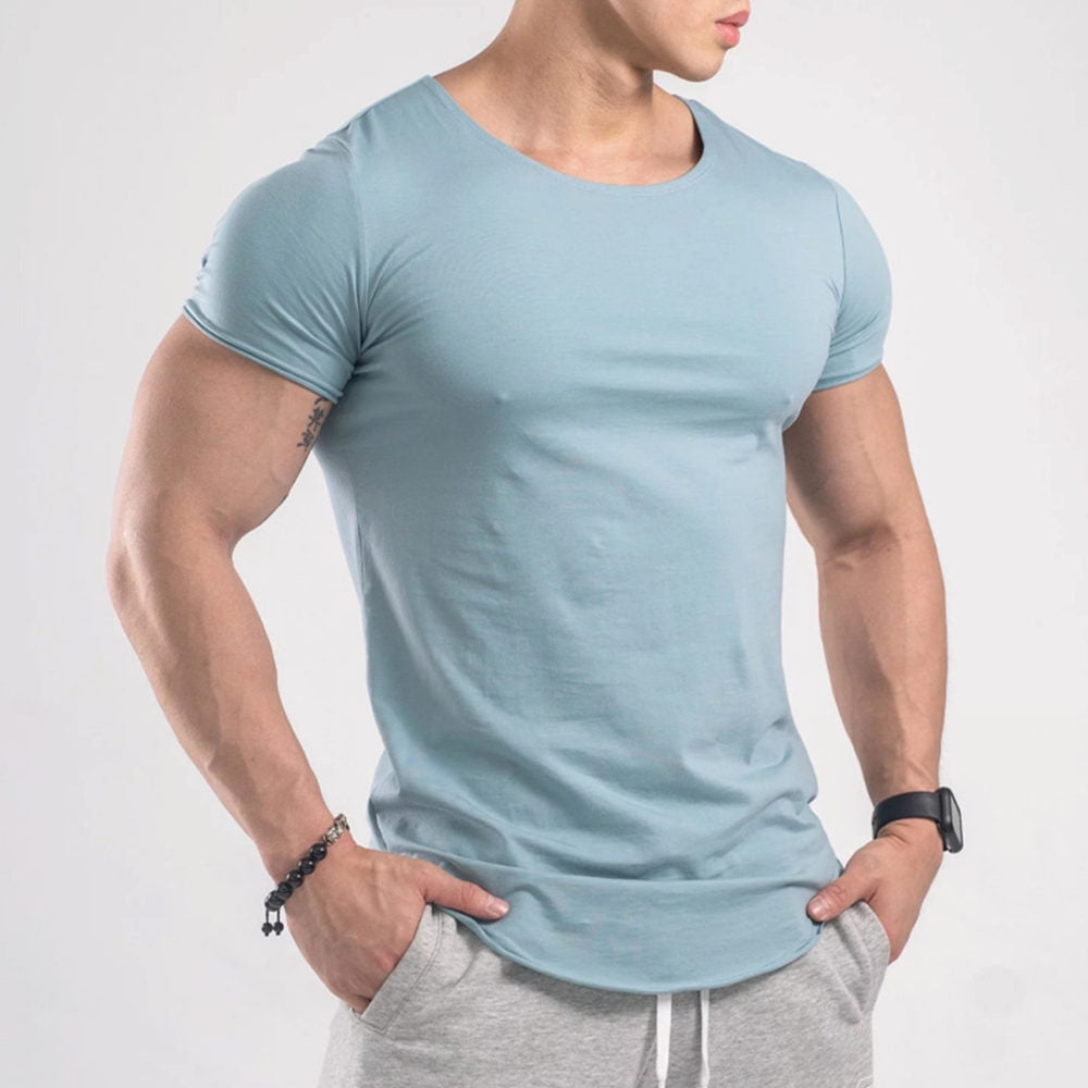 Gym t shirt Men&#39;s Fitness Workout Cotton T-Shirt Male Bodybuilding Workout Skinny Tee shirt Summer Casual Solid Tops Clothing