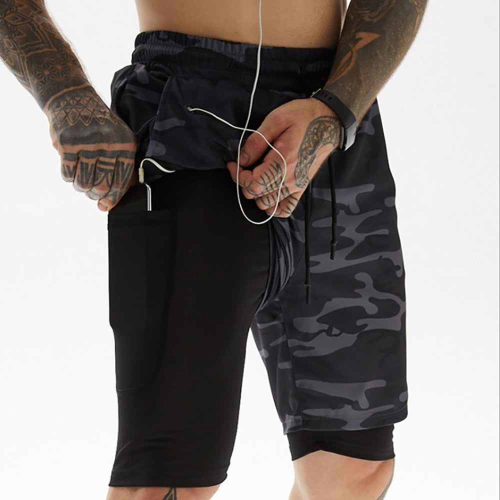 2022 Camo Running Shorts Men 2 In 1 Double-deck Quick Dry GYM Sport Shorts Fitness Jogging Workout Shorts Men Sports Short Pants