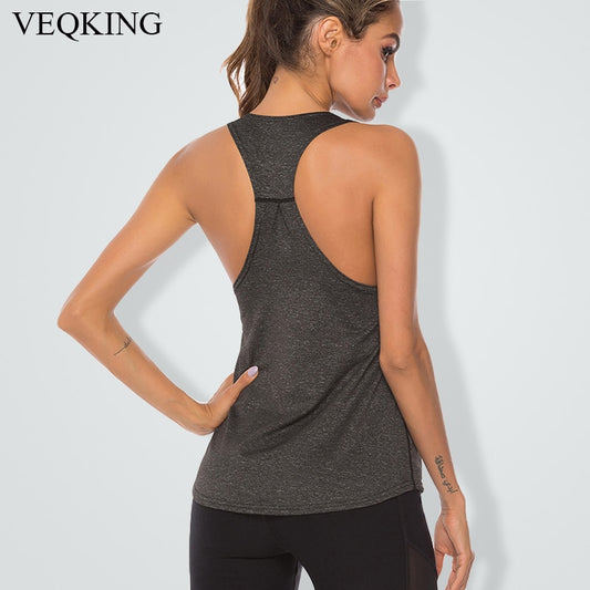 VEQKING Sleeveless Racerback Running Vest Sport Singlet Women Athletic Fitness Sport Tank Tops Gym Training Yoga Running Shirts