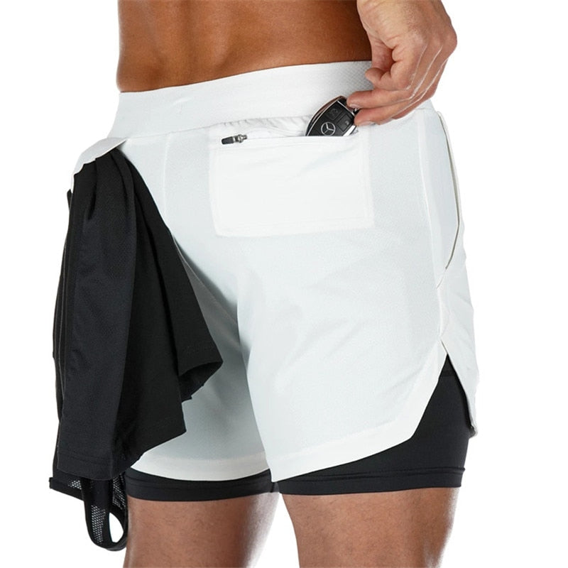 2021 Summer 2 In 1 Shorts Men GYMS Fitness Running Shorts Quick Dry Male Shorts Bodybuilding Short Pants