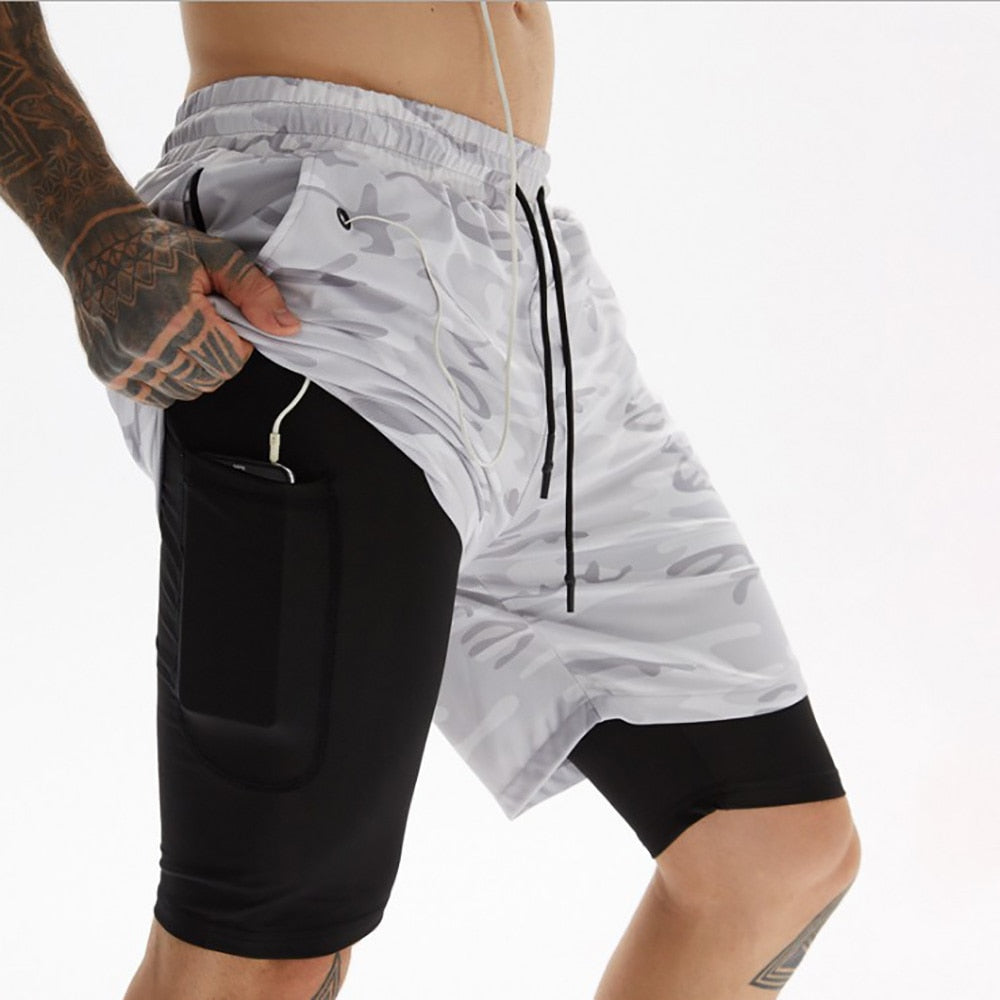 2022 Camo Running Shorts Men 2 In 1 Double-deck Quick Dry GYM Sport Shorts Fitness Jogging Workout Shorts Men Sports Short Pants