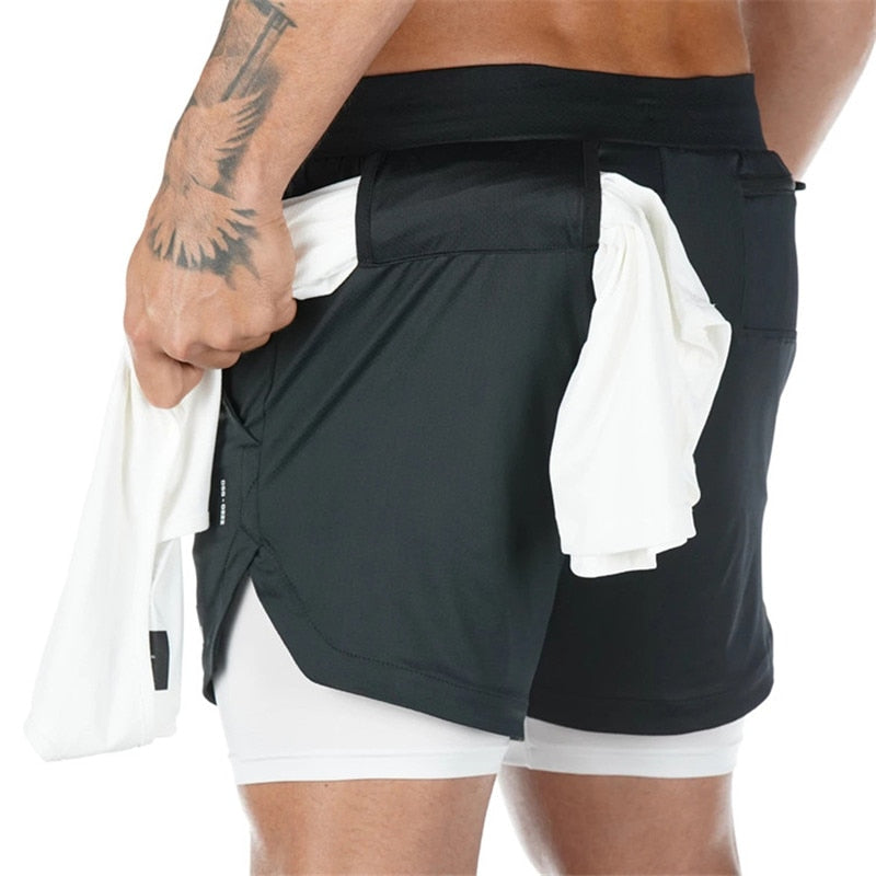 2021 Summer 2 In 1 Shorts Men GYMS Fitness Running Shorts Quick Dry Male Shorts Bodybuilding Short Pants