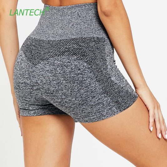 LANTECH Women Yoga Shorts Sports Running Sportswear Fitness Seamless Workout Athletic Exercise Gym Compression High Waist Shorts