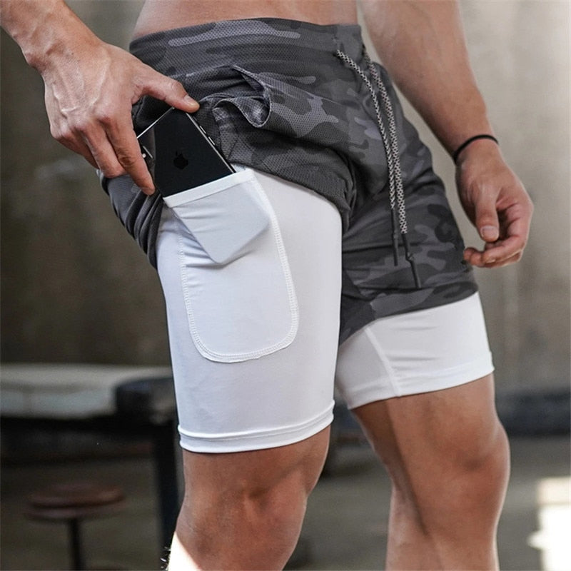 2021 Summer 2 In 1 Shorts Men GYMS Fitness Running Shorts Quick Dry Male Shorts Bodybuilding Short Pants