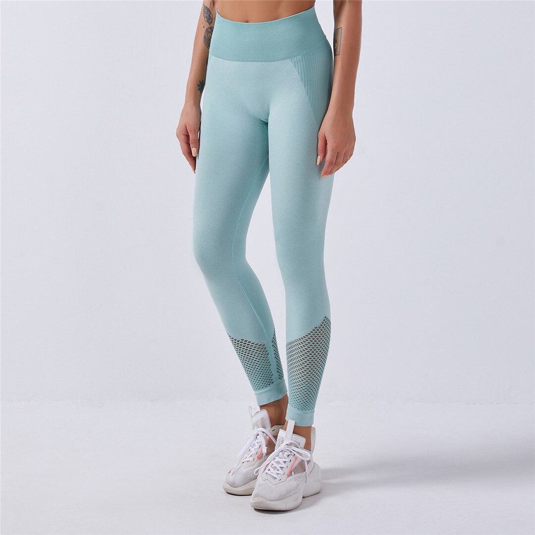 Seamless Sport Set Women Two Piece Crop Top Leggings Workout Clothes Outfit Hollow Fitness Gym Suit Sports Wear Yoga Sets A003