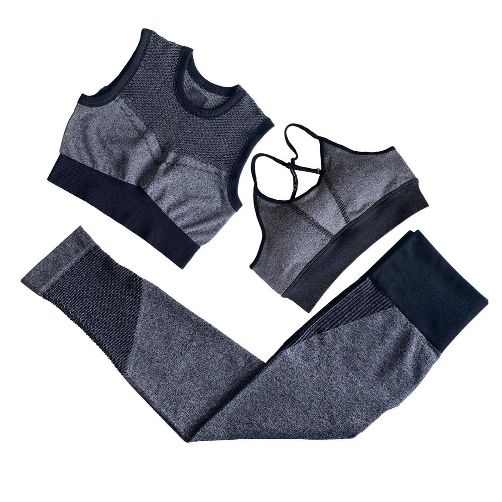 Seamless Sport Set Women Two Piece Crop Top Leggings Workout Clothes Outfit Hollow Fitness Gym Suit Sports Wear Yoga Sets A003